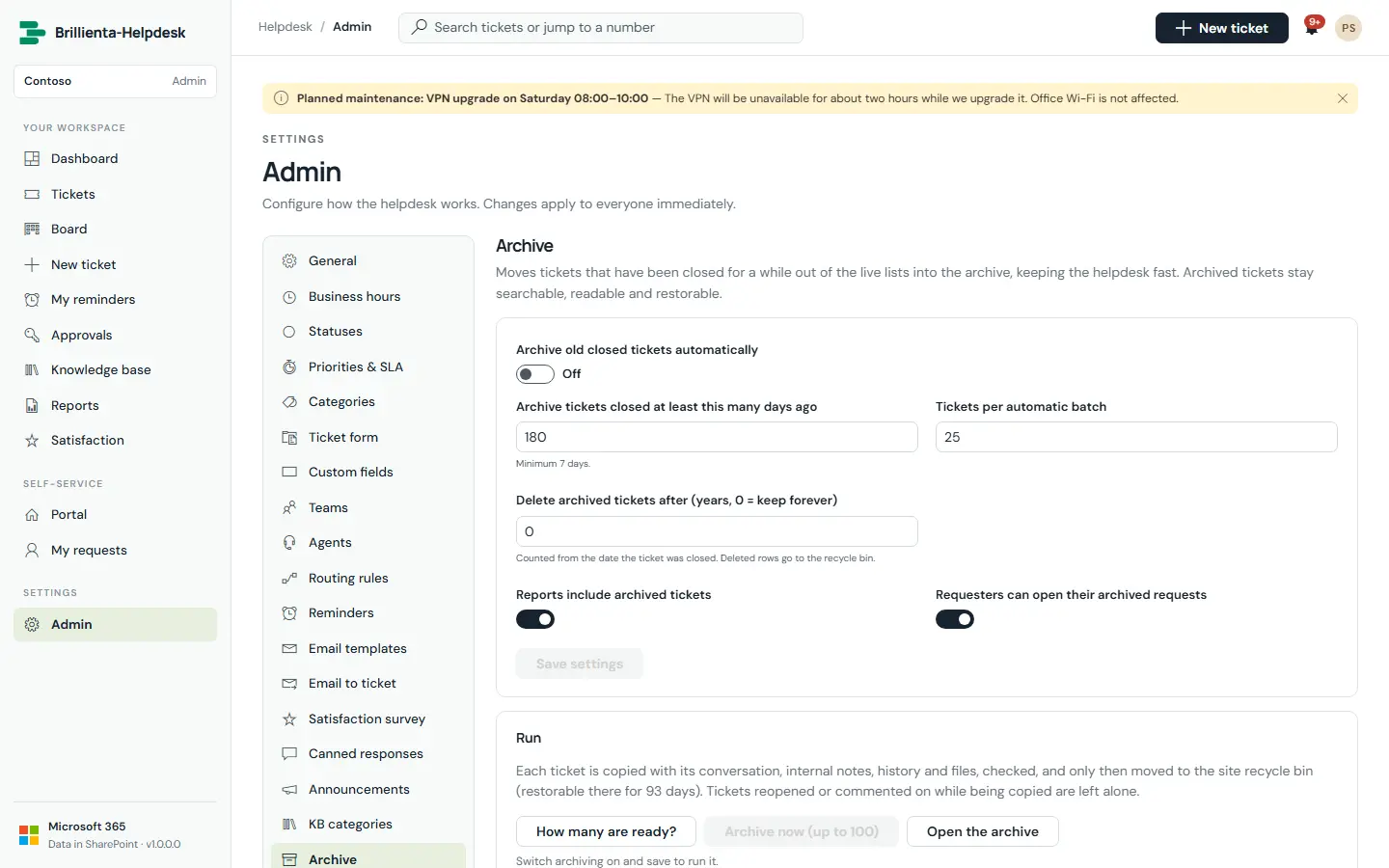 Archive settings