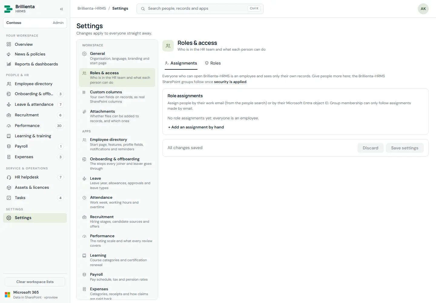 Roles and access assignments.