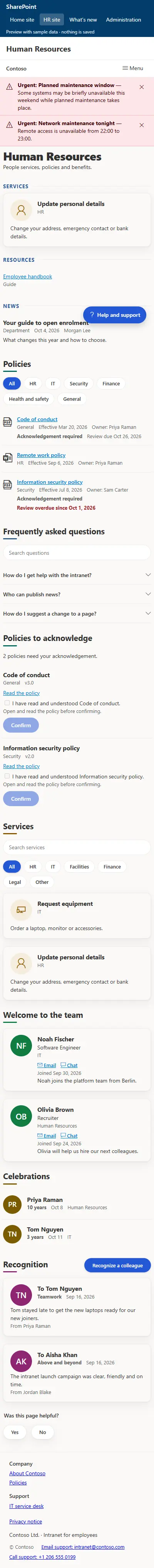 HR portal on a phone at 400 pixels wide.